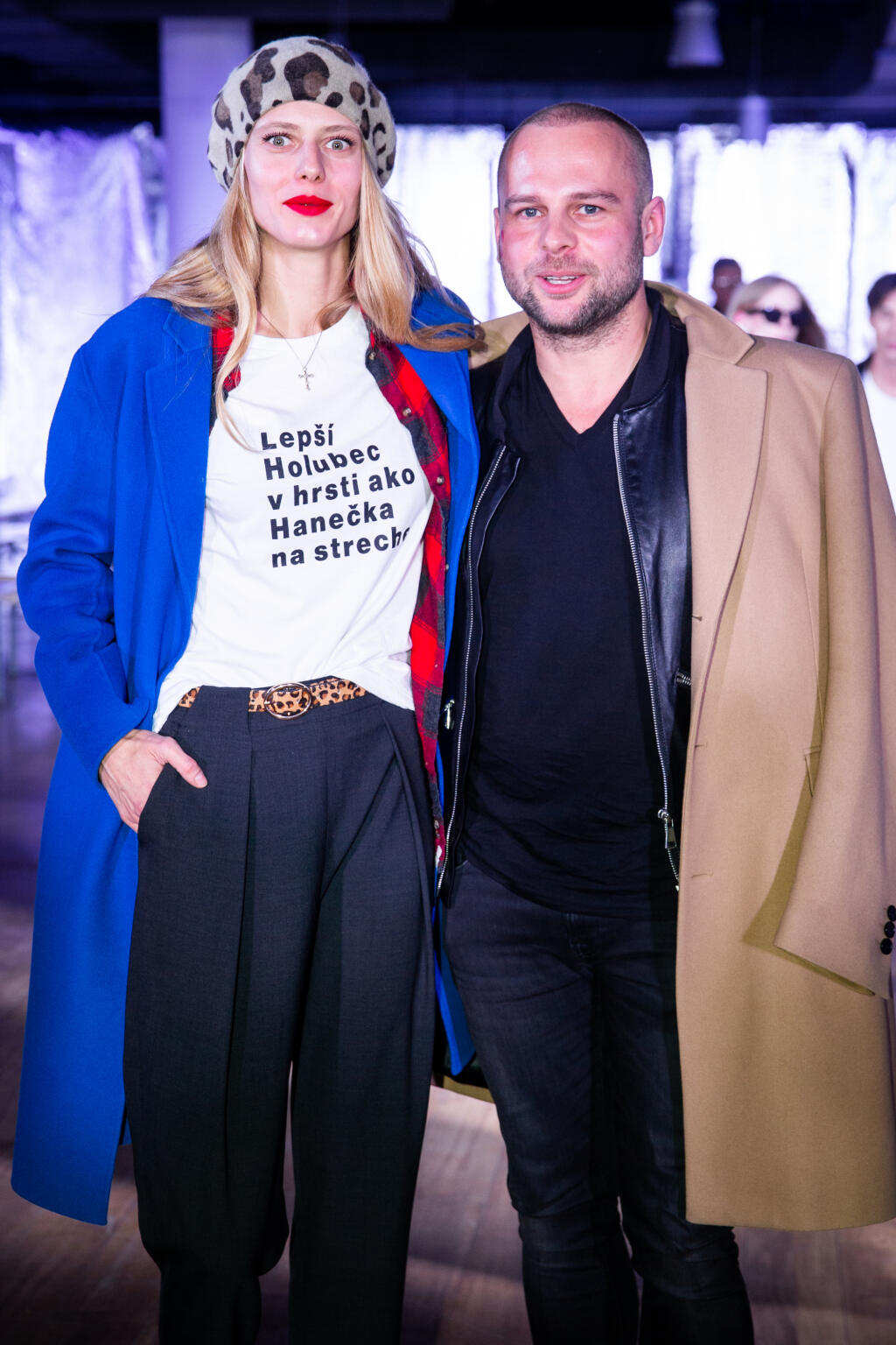 Módne prehliadky Fashion Live! 2019 v obchodnom dome na Kamennom nemástí. Na snímke Alexandra Gachulincová a Rasťo Holubec.