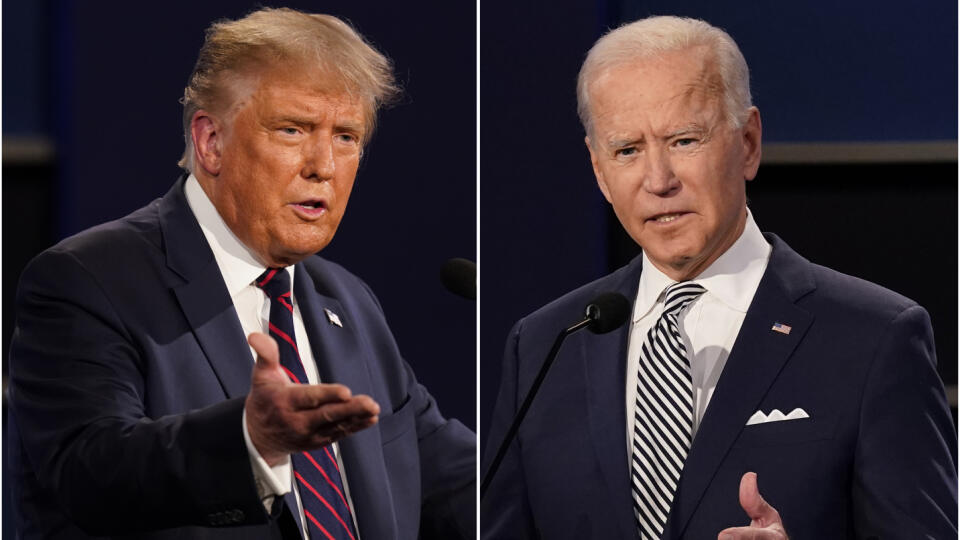 Na kombosnímke z 29. septembra 2020 zľava americký prezident Donald Trump a bývalý americký viceprezident Joe Biden.