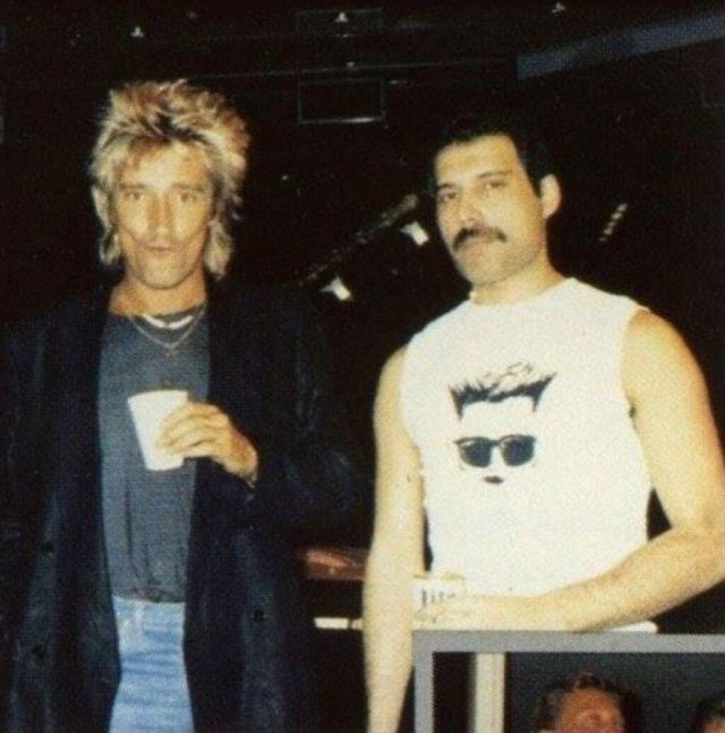 Spevák Queen Freddie Mercury a spevák Rod Stewart.