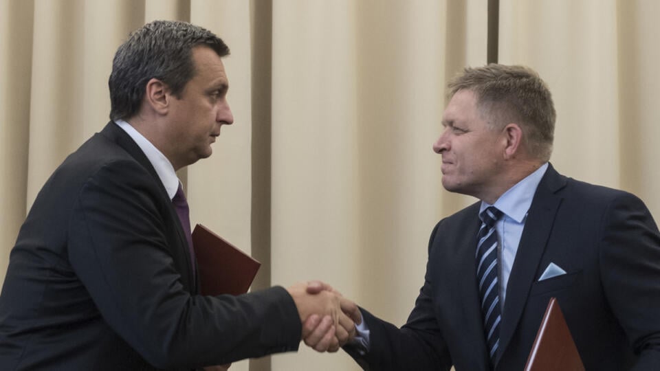 Na snímke sprava koaliční lídri  Robert Fico (Smer-SD) a Andrej Danko (SNS).