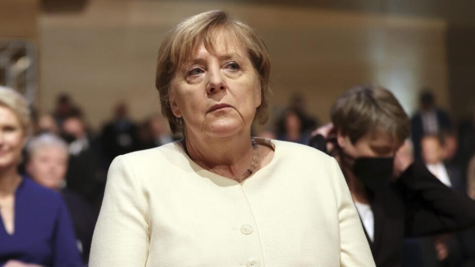 Bundeskanzlerin Angela Merkel (CDU) bei einem Festakt zum 31. Jahrestag der Deutschen Einheit in Halle/Saale am 3. Oktober 2021.
