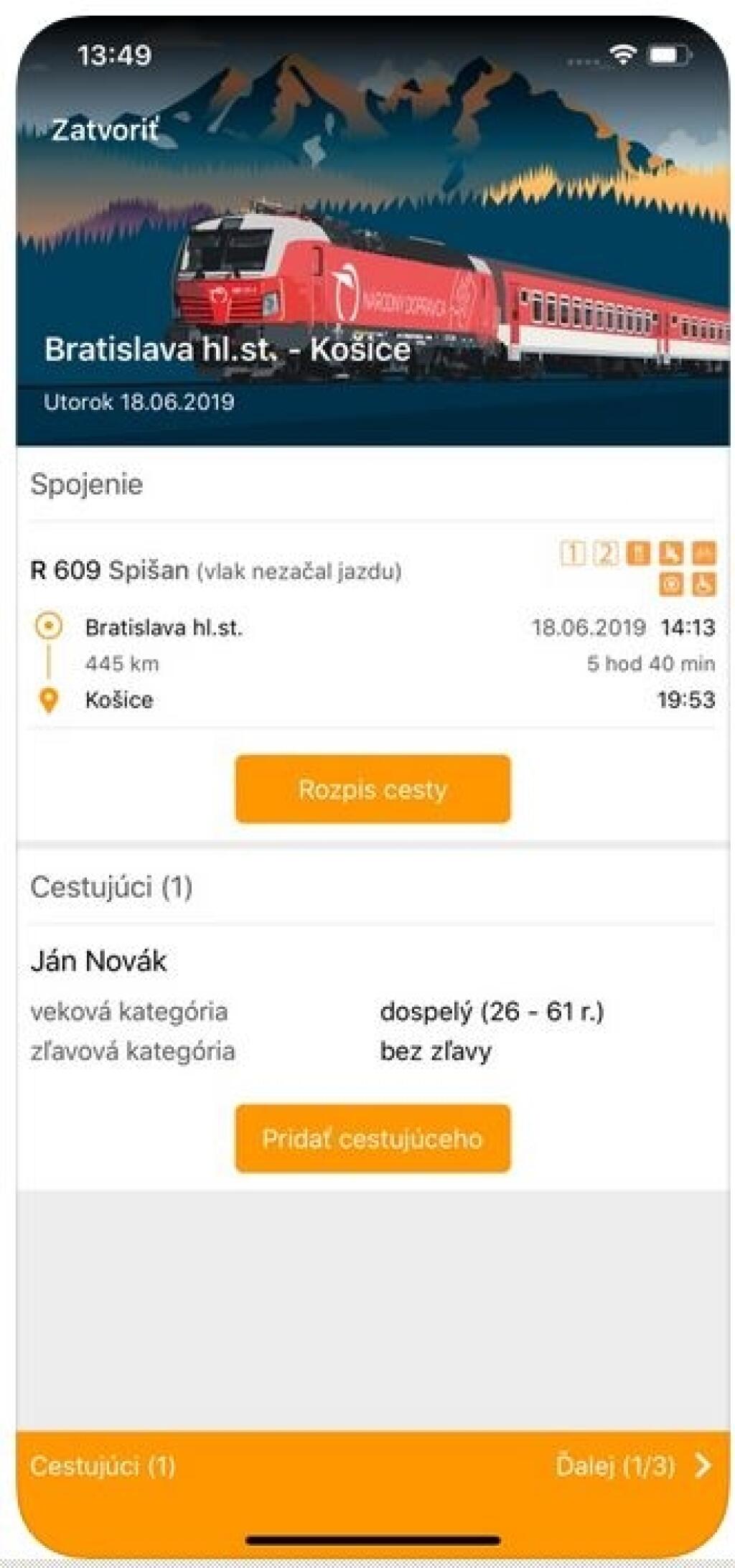 Mobilná aplikácia ZSSK: Nákup lístka