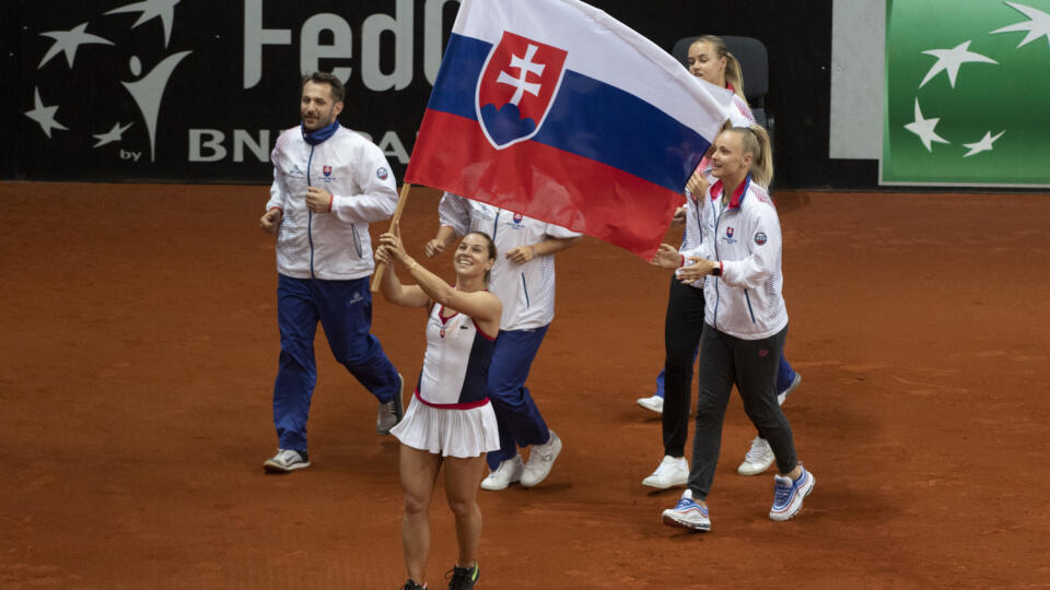 Slovenské tenistky po víťazstve nad Brazíliou.