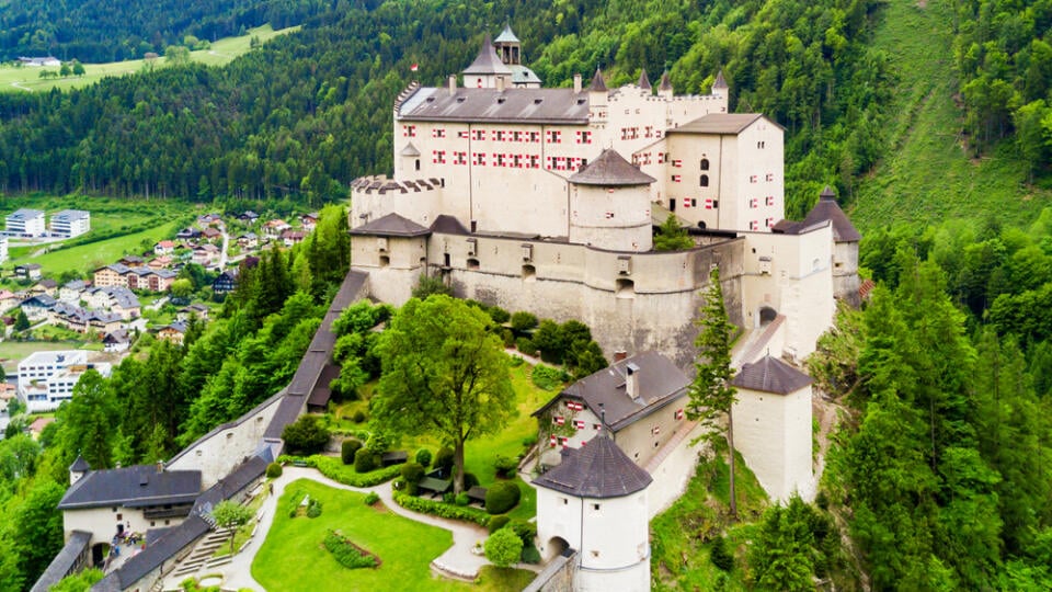 Hohenwerfen,Castle,Or,Festung,Hohenwerfen,Aerial,Panoramic,View.,Hohenwerfen,Is