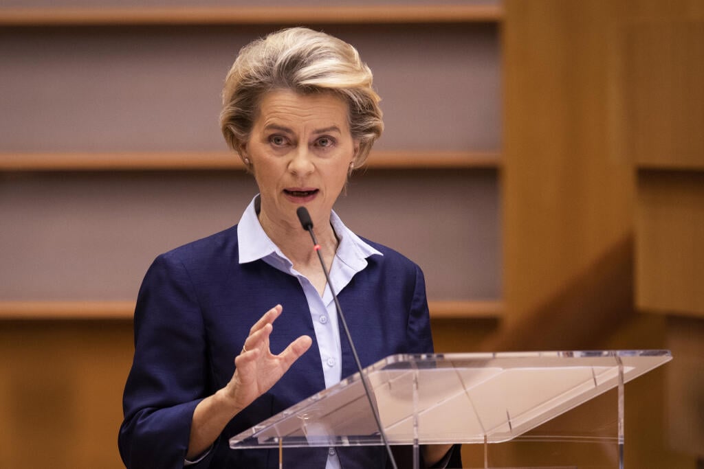 Ursula von der Leyen, President of the European Commission, at the plenary session of the European Parliament in Brussels.