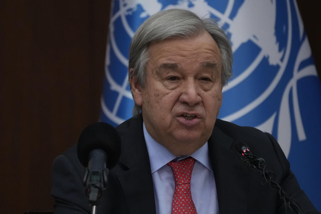 JB 23 Bagdad - Generálny tajomník Organizácie Spojených národov (OSN) António Guterres rozpráva počas tlačovej konferencie v Bagdade 1. marca 2023. FOTO TASR/AP

United Nations Secretary-General Antonio Guterres speaks to reporters during a news conference, in Baghdad, Iraq, Wednesday, March.1, 2023.(AP Photo/Hadi Mizban)