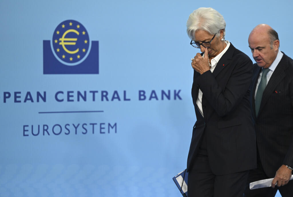 Christine Lagardeová, prezidentka Európskej centrálnej banky a viceprezident Luis de Guindos