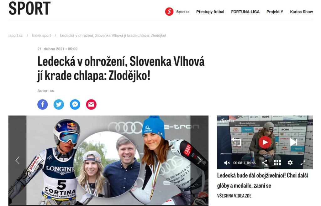 Český portál blesk.cz priniesol šokujúci titulok, v ktorom Vlhovú nazval zlodejkou.