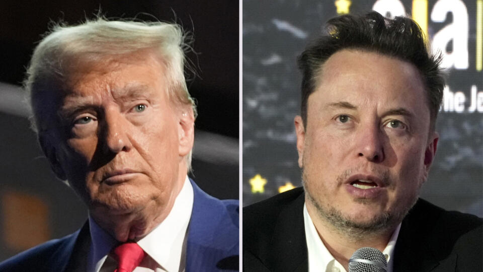 KK48 - Na kombosnímke americký republikánsky prezidentský kandidát Donald Trump (vľavo) počas kampane pred ekonomickým klubom v New Yorku 5. septembra 2024 a vpravo miliardár a podnikateľ Elon Musk hovorí v Krakove 22. januára 2024 . Americký republikánsky prezidentský kandidát Donald Trump vo štvrtok počas rozsiahleho prejavu, v ktorom hovoril o svojich ekonomických víziách, vyhlásil, že ak zvíťazí v novembrových voľbách, zriadi komisiu pre efektivitu vlády, na čele ktorej bude stáť miliardár a