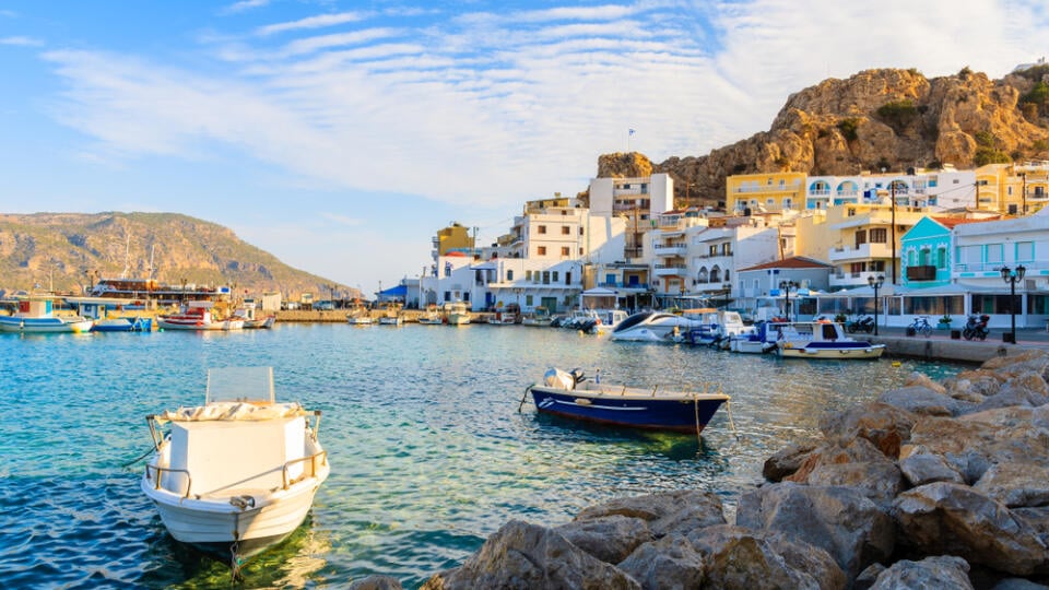 Boats,In,Beautiful,Pigadia,Fishing,Port,At,Sunset,Time,,Karpathos