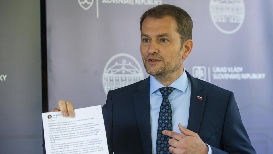 Na snímke predseda vlády SR Igor Matovič počas tlačovej konferencie ohľadne svojej diplomovej práce 22. júla 2020 v Bratislave.