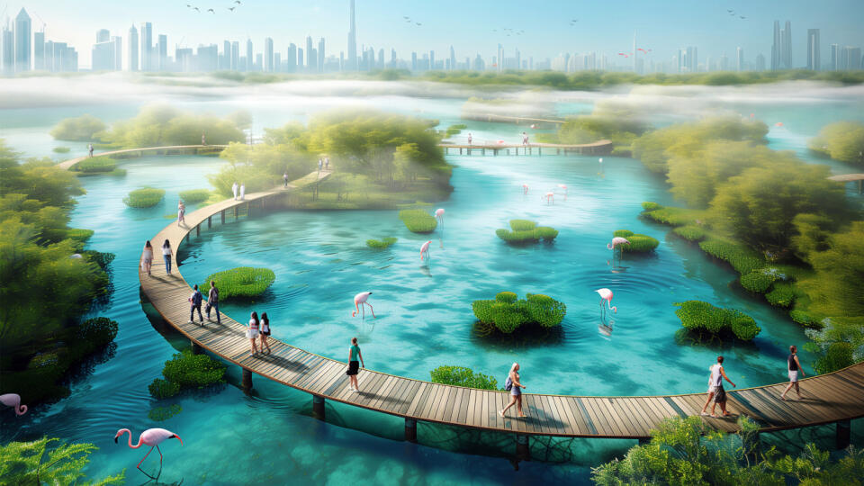 Najväčší regeneračný projekt na svete Dubai Mangroves počíta s obnovou 72-kilometrového pása pobrežia.