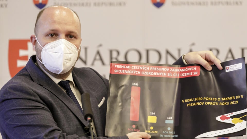Na snímke minister obrany SR Jaroslav Naď počas tlačovej konferencie po mimoriadnej schôdzi Výboru Národnej rady SR pre obranu a bezpečnosť v Bratislave 12. apríla 2021. FOTO TASR – Dano Veselský