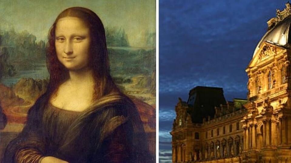 Mona Lísa je večná záhada v umení. Vpravo je múzeum Louvre v Paríži, kde je obraz umiestnený.