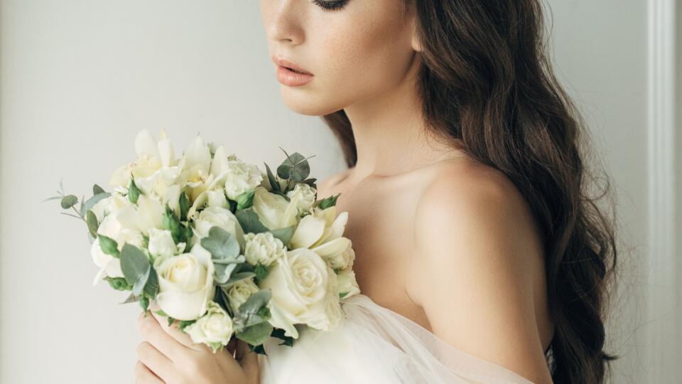 Studio shot of young beautiful bride