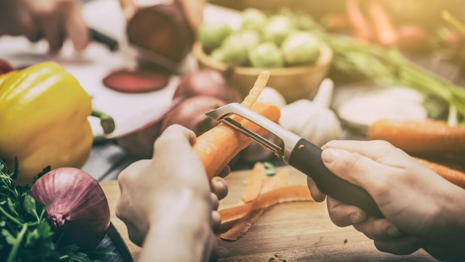 Preparing vegetables for a meal.