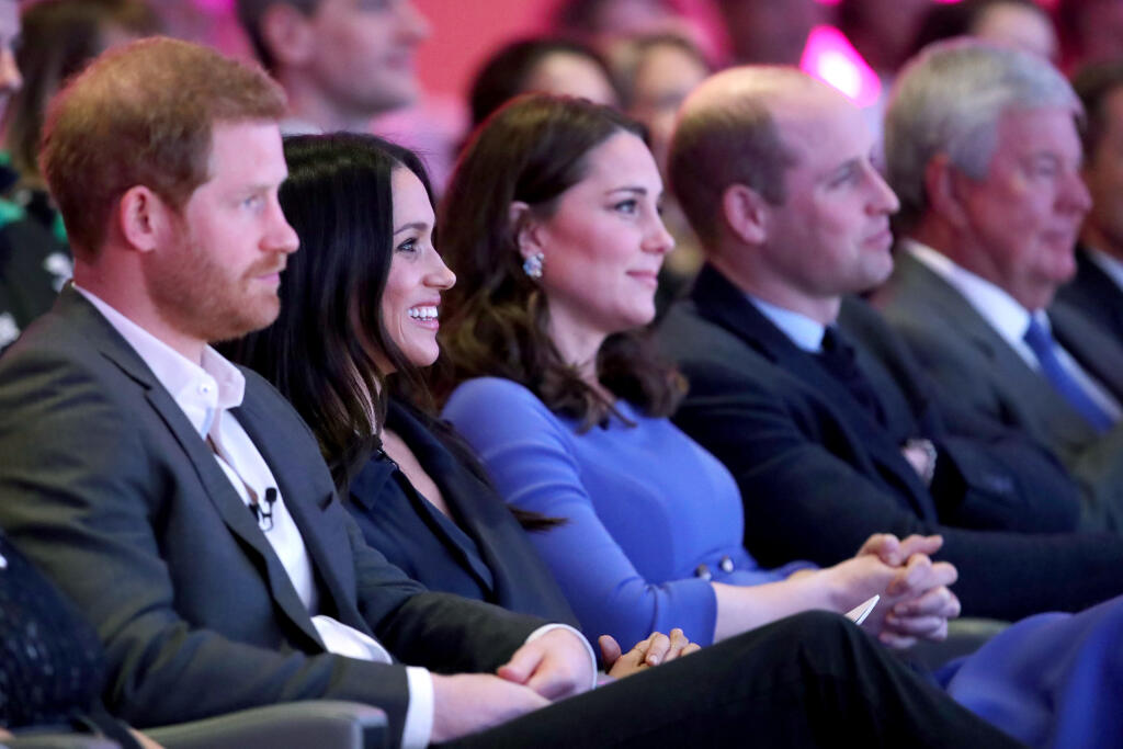LONDON, ENGLAND - FEBRUARY 28: Prince Harry, Meghan Markle, Catherine, Duchess of Cambridge and Prince William, Duke of Cambridge attend the first annual Royal Foundation Forum held at Aviva on February 28, 2018 in London, England. Under the theme 'Making a Difference Together', the event will showcase the programmes run or initiated by The Royal Foundation. (Photo by Chris Jackson - WPA Pool/Getty Images)