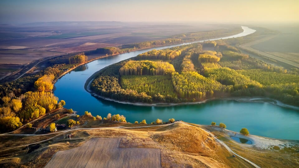 Aerial,View,Of,The,Danube,River,Shore,In,Summer,,Dobrogea,