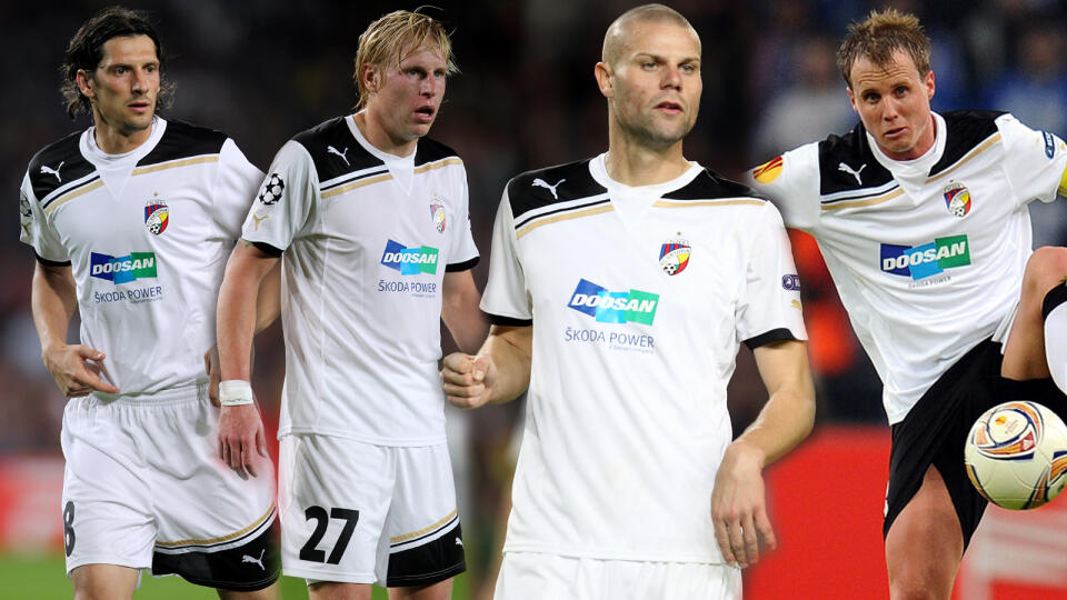 Hviezdna obrana Plzne z roku 2011. Zľava: MariánČišovský, František Rajtoral, David Bystroň a David Limberský.