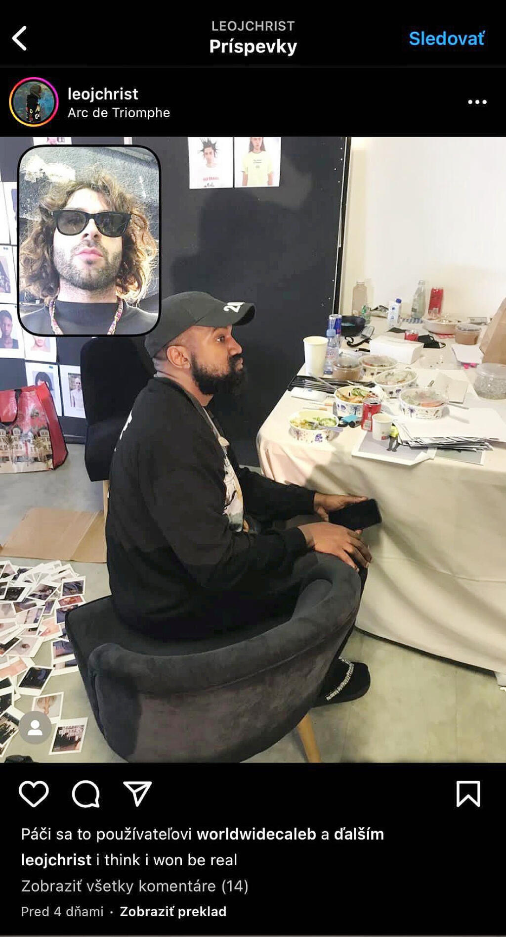 Fotka artistu Leóna, ktorý sa podieľal na prehliadke Yeeze na PFW a takto sa vyfotil s Kanyem Westom
