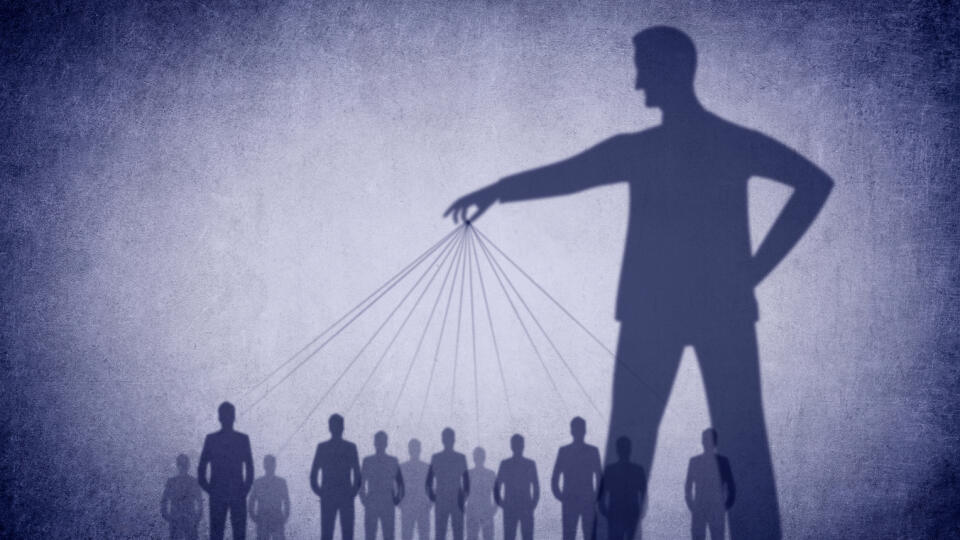 Manipulation Concept - Manipulative Person - Psychological Manipulation - Conceptual Illustration with Shadowy Figure Manipulating People as Puppets,Image: 656679863, License: Royalty-free, Restrictions: , Model Release: no