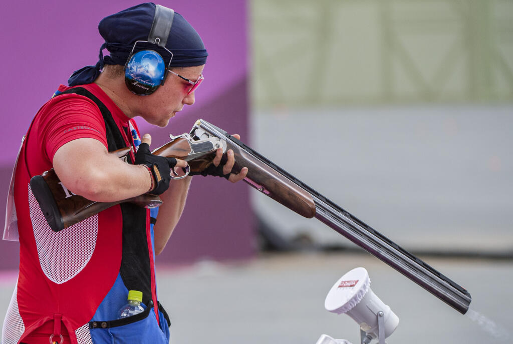 Na snímke slovenská strelkyňa Zuzana Rehák Štefečeková počas kvalifikácie trapu na XXXII. letných olympijských hrách v Tokiu vo štvrtok 29. júla 2021. Rehák Štefečeková vyhrala kvalifikáciu trapu v novom svetovom rekorde 125 bodov. Do šesťčlenného finále postúpila z prvej priečky. FOTO TASR - Martin Baumann