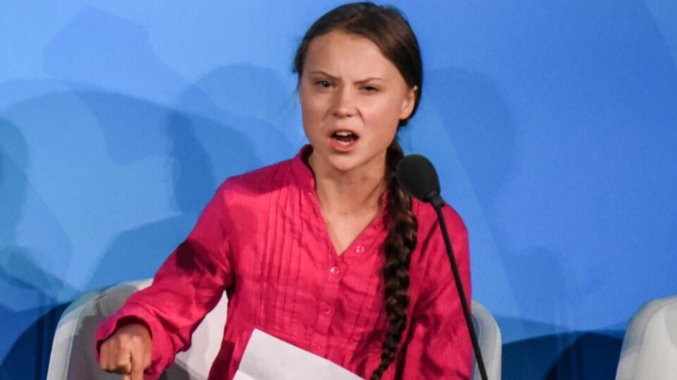 Greta Thunberg na pôde OSN.