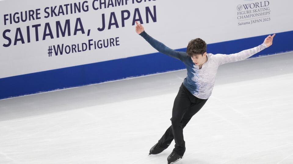WA 42 Saitama - Slovenský krasokorčuliar Adam Hagara počas krátkeho programu mužov na majstrovstvách sveta v krasokorčuľovaní v japonskom meste Saitama vo štvrtok 23. marca 2023. FOTO TASR/AP
Adam Hagara of Slovakia performs during the men's short program in the World Figure Skating Championships in Saitama, north of Tokyo, Thursday, March 23, 2023. (AP Photo/Hiro Komae)