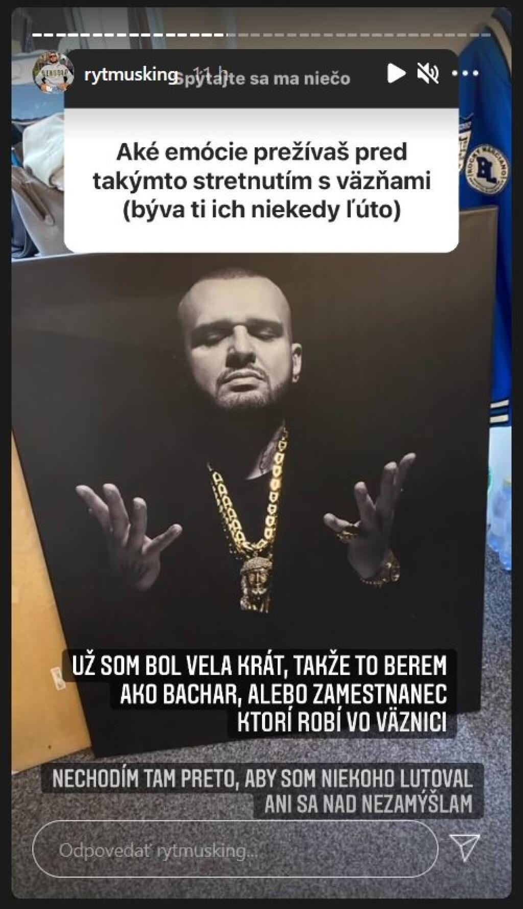 Rytmus odpovedal fanúšikom na tému besedy vo väzení aj na instagrame.