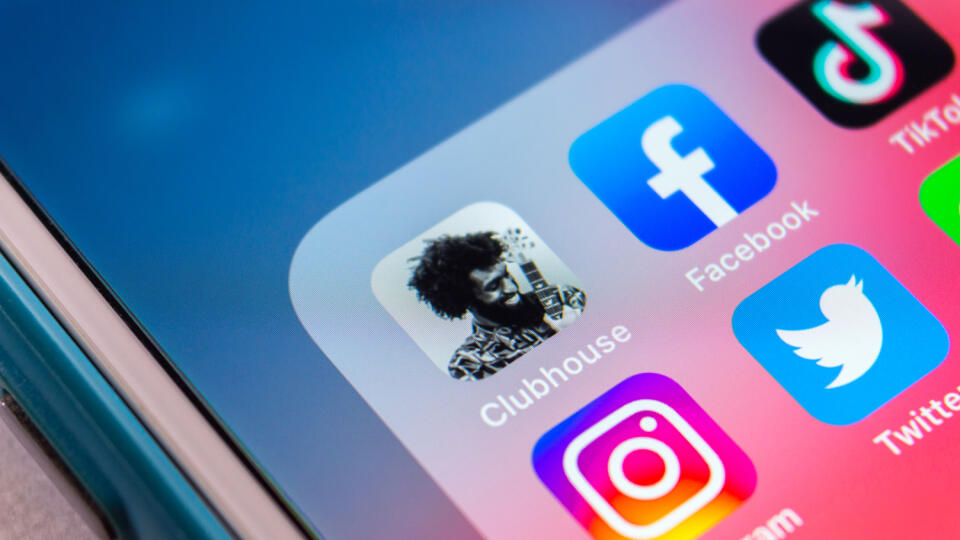 Kumamoto, JAPAN - Feb 3 2021 : Clubhouse app with popular social networking service apps (Facebook, TikTok, Instagram, Twitter and WeChat) on iPhone screen.