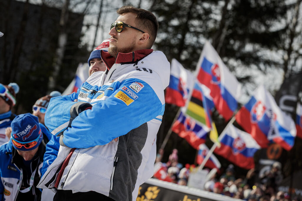 Na snímke Michal Kyselica v cieli druhého kola pretekov slalomu Svetového pohára v alpskom lyžovaní žien v Kranjskej Gore.
