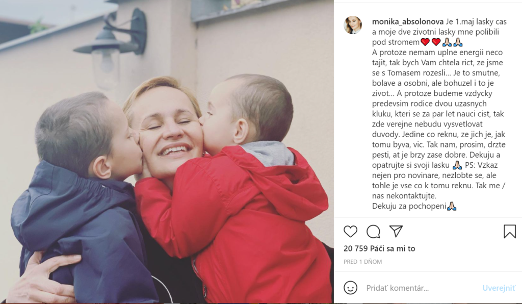 Fotku prvomájového bozku od synov doplnila priznaním rozchodu.