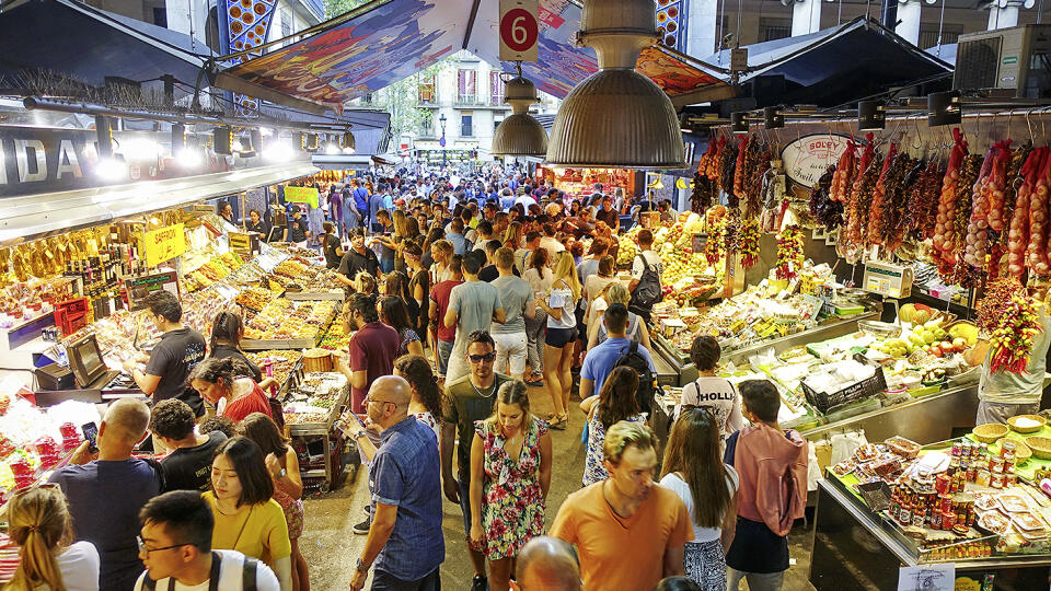 BARCELONA, SPAIN - August, 2018: Market hall La Boqueria on La Rambla