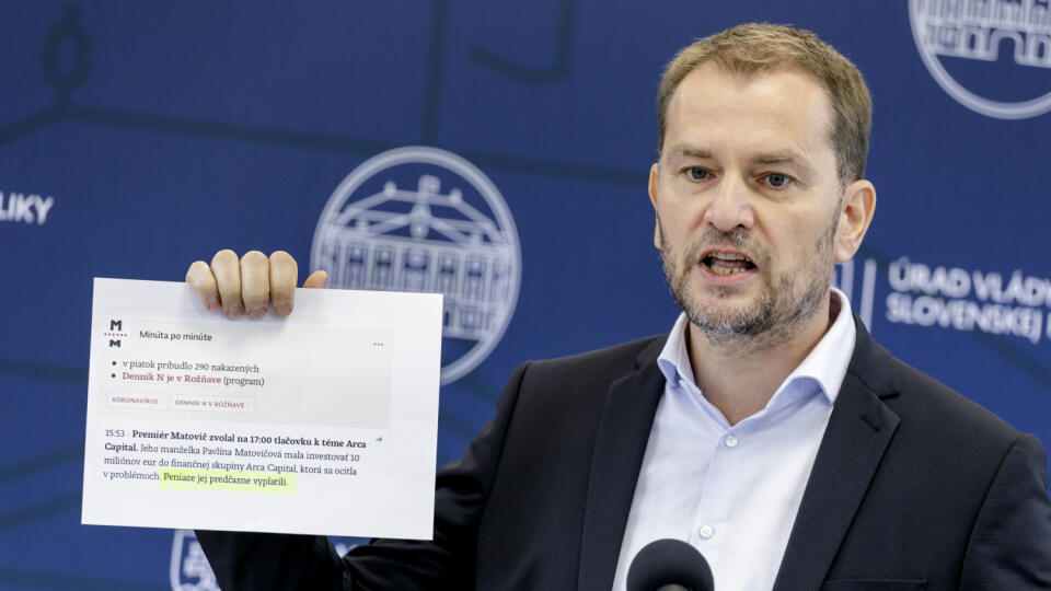 Na snímke predseda vlády SR Igor Matovič (OĽANO) počas brífingu na Úrade vlády SR v Bratislave v sobotu 19. septembra 2020. FOTO TASR - Dano Veselský