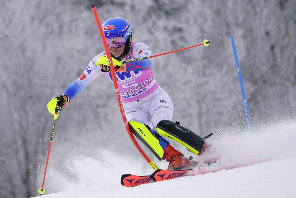 Americká lyžiarka Mikaela Shiffrinová v 1. kole slalomu Svetového pohára v alpskom lyžovaní v americkom Killingtone.