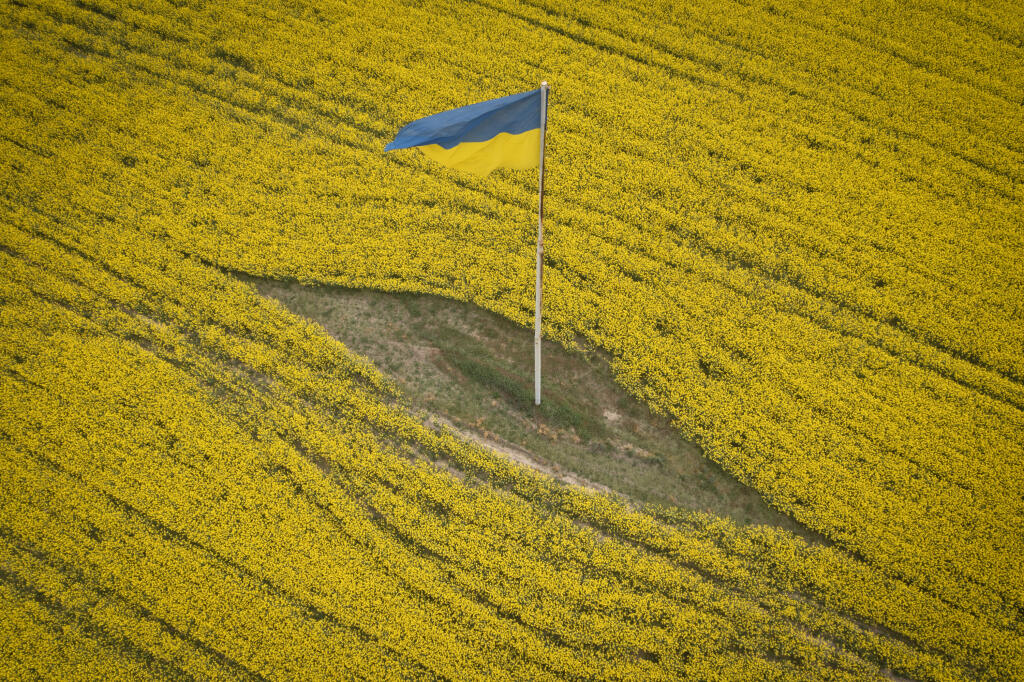 KK15 Brovary - Ukrajinská štátna vlajka veje uprostred rozkvitnutého poľa neďaleko Brovary na Ukrajine 17. mája 2023. FOTO TASR/AP
A Ukrainian national flag flutters in the middle of a blossoming field near Brovary, east of the capital Kyiv, Ukraine, Wednesday, May 17, 2023. (AP Photo/Efrem Lukatsky)