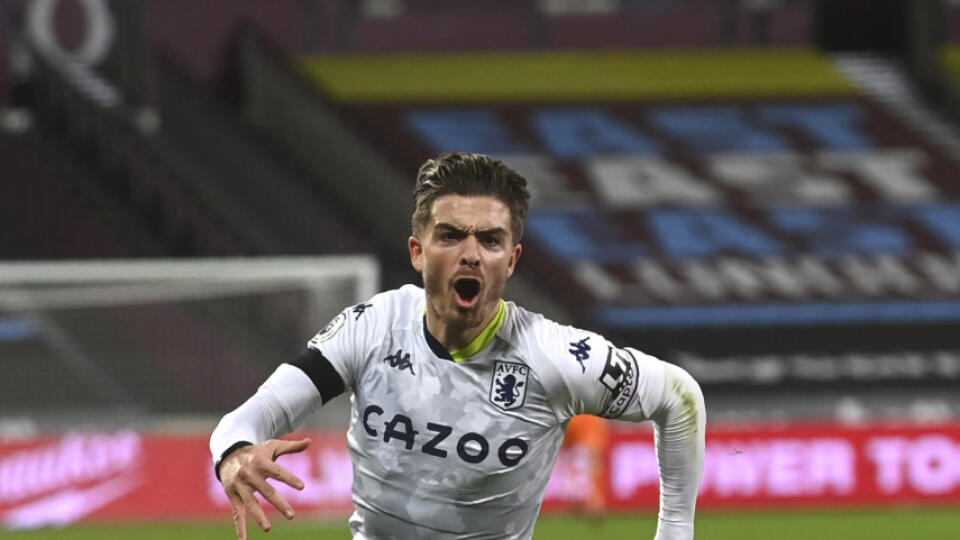 EBE 41 Londýn - Na snímke hráč Aston Villy Jack Grealish oslavuje gól v zápase 10. kola anglickej Premier League vo futbale West Ham United - Aston Villa v Londýne 30. novembra 2020. FOTO TASR/AP
Aston Villa's Jack Grealish celebrates after scoring his side's opening goal during the English Premier League soccer match between West Ham United and Aston Villa at the London stadium in London, England, Monday, Nov. 30, 2020. (Neil Hall/Pool Via AP)