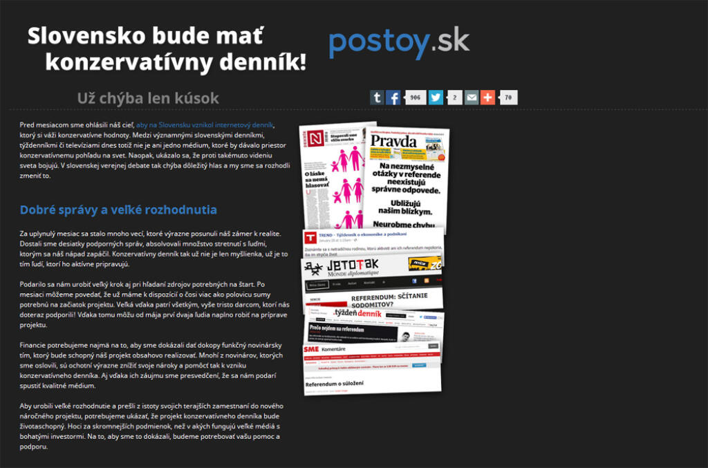 Ľudia z Postoy.sk zakladajú konzervatívny denník, zatiaľ ho podporilo 300 darcov