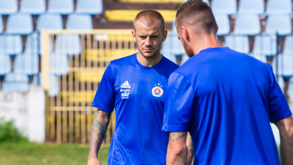 Tréning ŠK Slovan Bratislava. Na snímke Vladimír Weiss mladší.