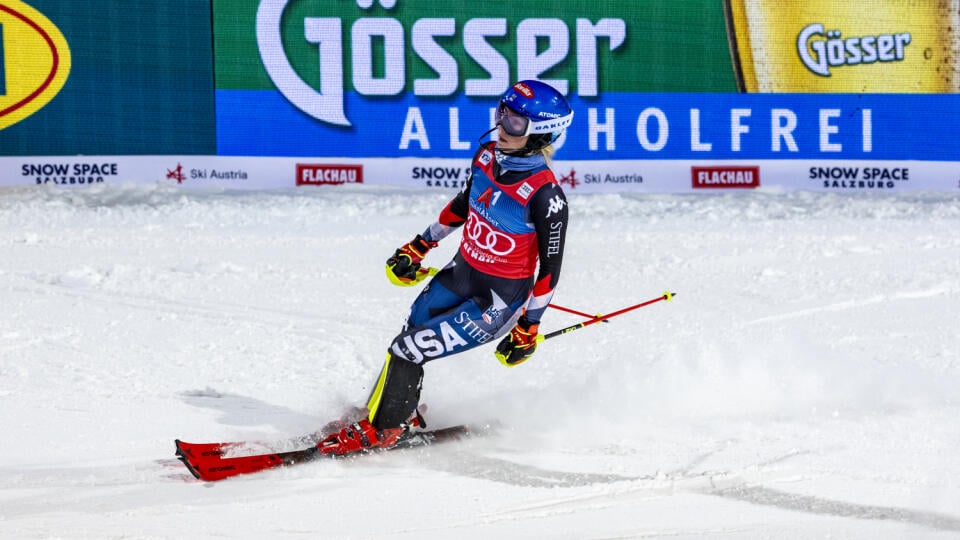 Prvé kolo slalomu žien SP 2023/24 v rakúskom Flachau. Na snímke je Mikaela Shiffrinová. 