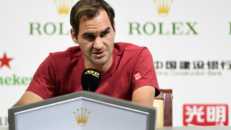 Federer na tlačovej konferencii v Shanghai.