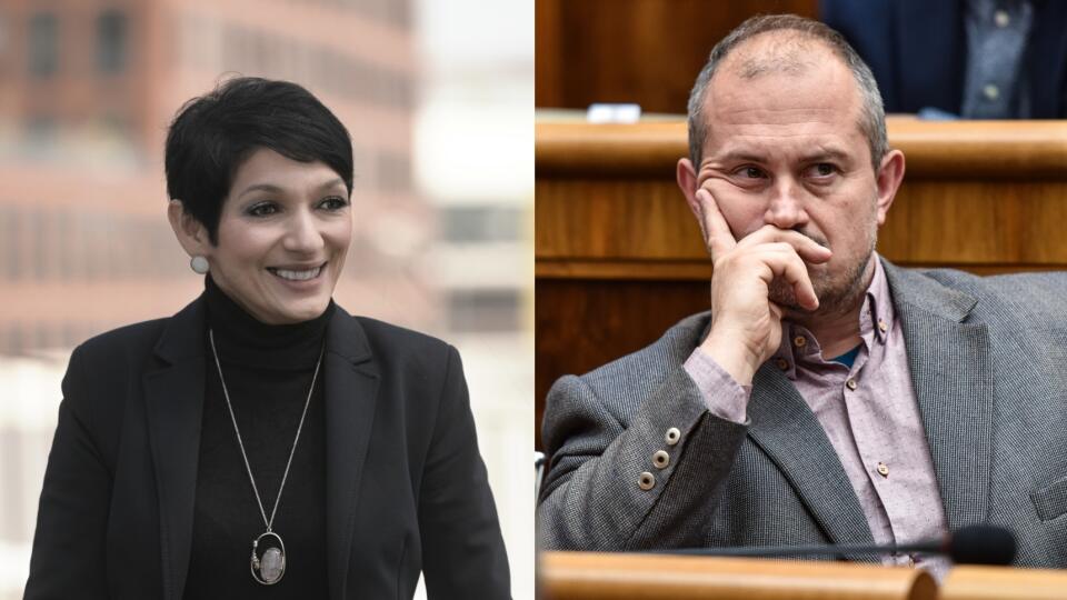 Irena Bihariová (PS) a Marián Kotleba (ĽSNS)