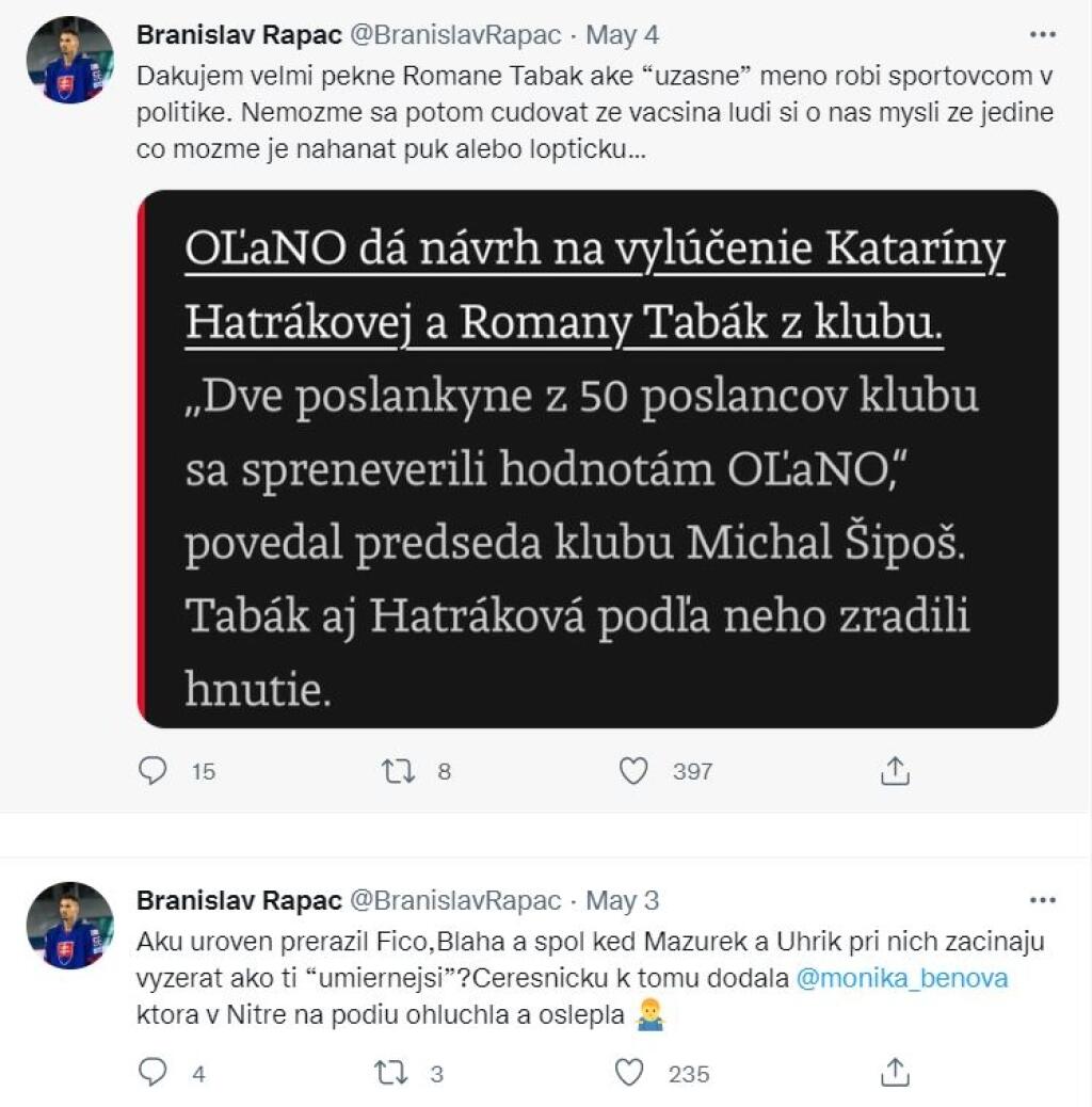 Rapáč sa často vyjadruje k politike na sociálnej sieti.