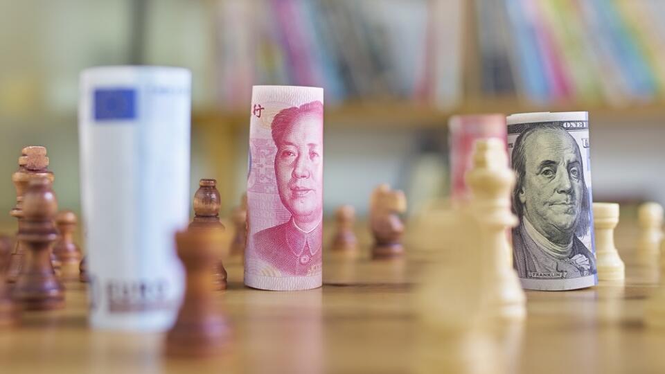 China's yuan vs US dollar in chess concept