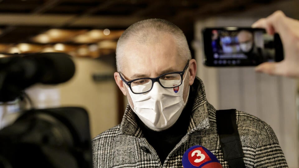 In the photo, Miroslav Kollár, NRSR MP, answers questions from journalists at the 23rd meeting of the National Council of the Slovak Republic in Bratislava on January 29, 2021. PHOTO TASR - Dano Veselský