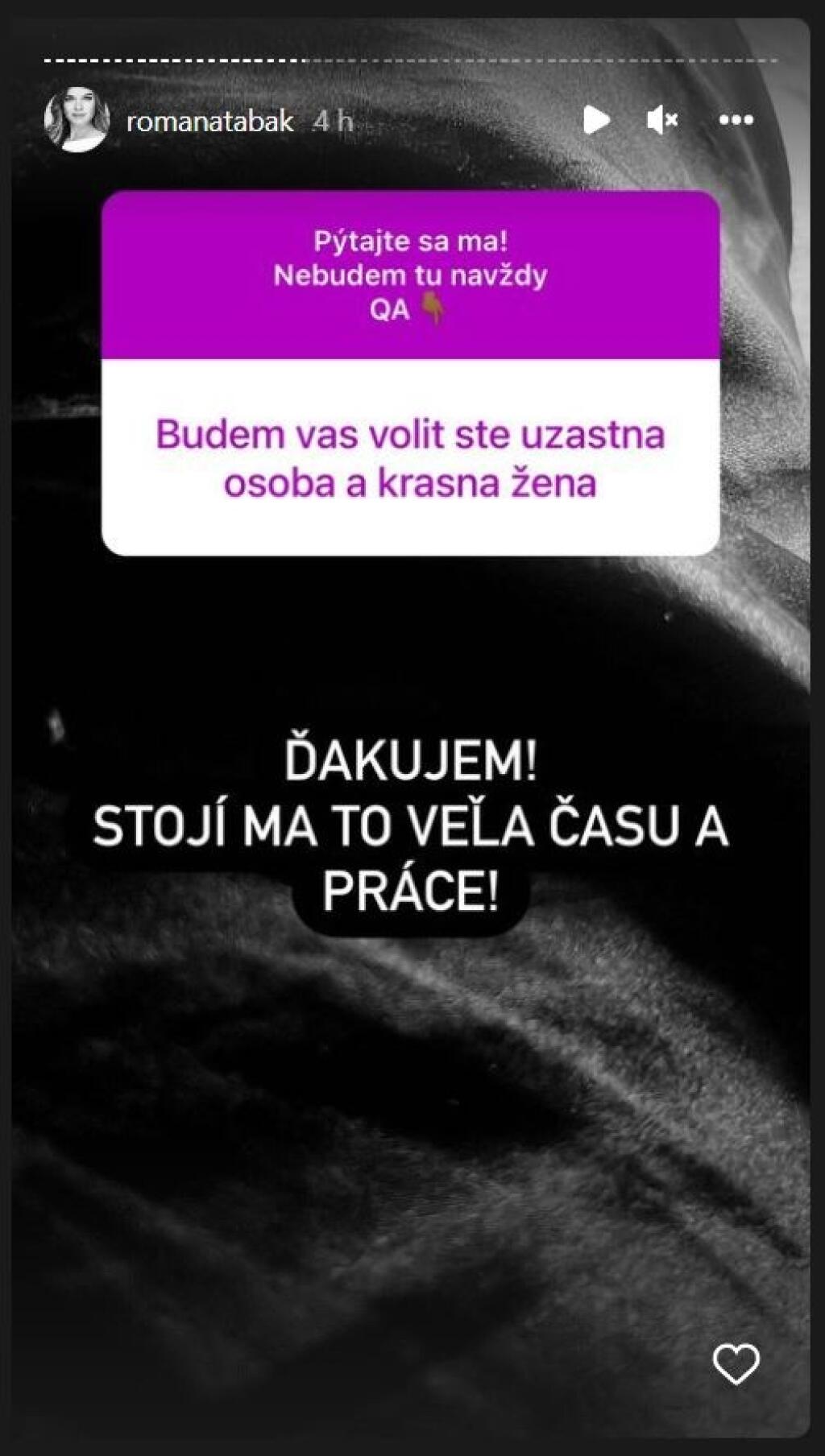 Odhodlala sa k úprimnej spovedi. Bývalá tenistka a dnes poslankyňa parlamentu Romana Tabák odpovedala fanúšikom na instagrame na ich zvedavé otázky a odhalila poriadne pikantnosti.