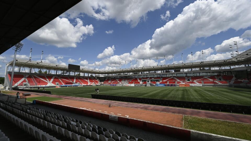 Na snímke pohľad na nový štadión futbalového klubu AS Trenčín v deň kolaudácie v Trenčíne vo štvrtok 27. júla 2023. FOTO TASR - Radovan Stoklasa

