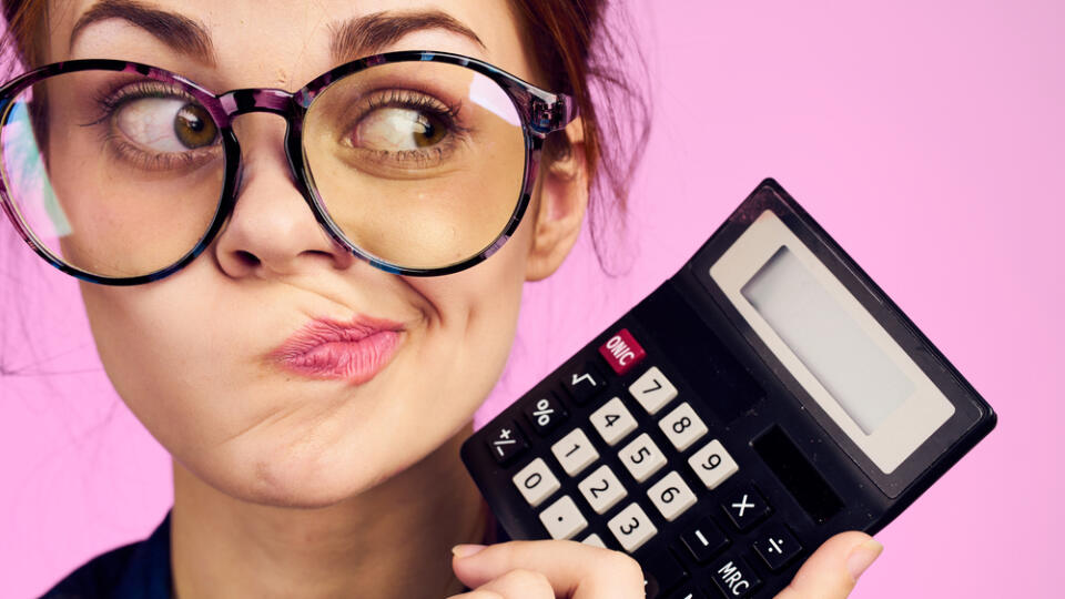Woman,Calculator,Surprise