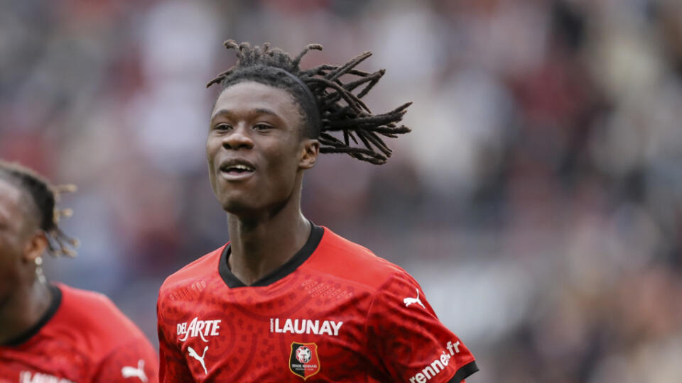 WA 67 Rennes - Futbalista Rennes Eduardo Camavinga sa teší po strelení gólu v zápase 2. kola francúzskej najvyššej Ligue 1, Rennes - Montpellier v Rennes v sobotu 29. augusta 2020. FOTO TASR/AP
Rennes' Eduardo Camavinga celebrates after scoring his side's second goal during the League One soccer match between Rennes and Montpellier, at the Roazhon Park stadium in Rennes, France, Saturday, Aug. 29, 2020. (AP Photo/David Vincent)