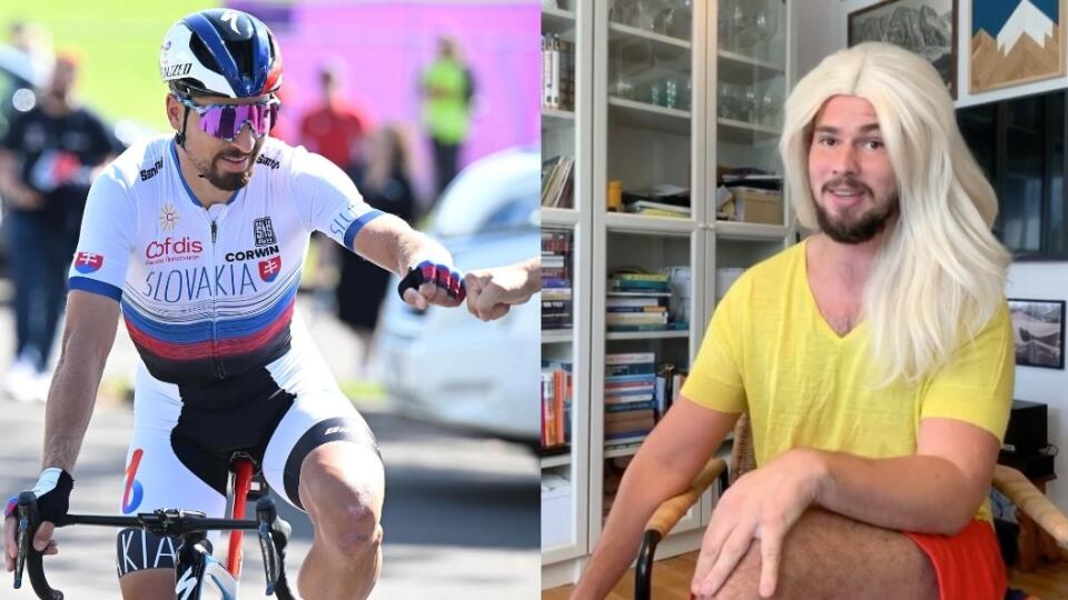 Fero Joke napodobnil Petra Sagana na bicykli.